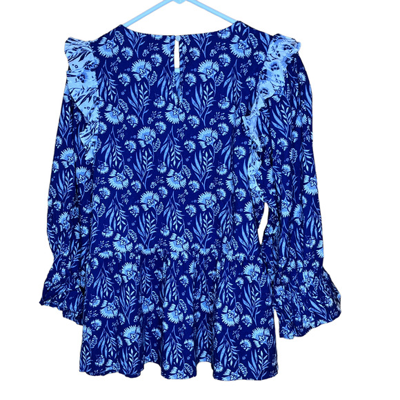 Universal Thread Shirt Blue Cottage Core Floral Ruffle New M - Picture 2 of 7